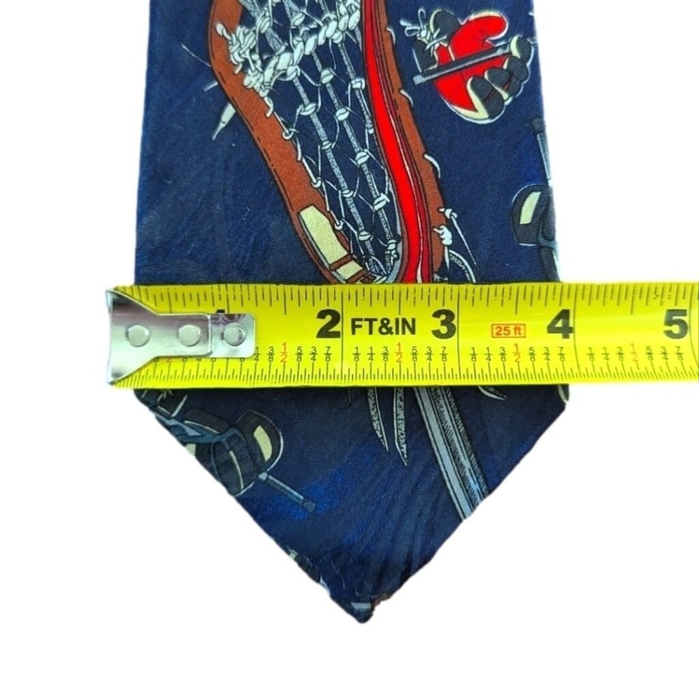 Mens Lacrosse Tie LAX Stick Glove Silk Necktie Sports Tie Navy Blue - Picture 6 of 7